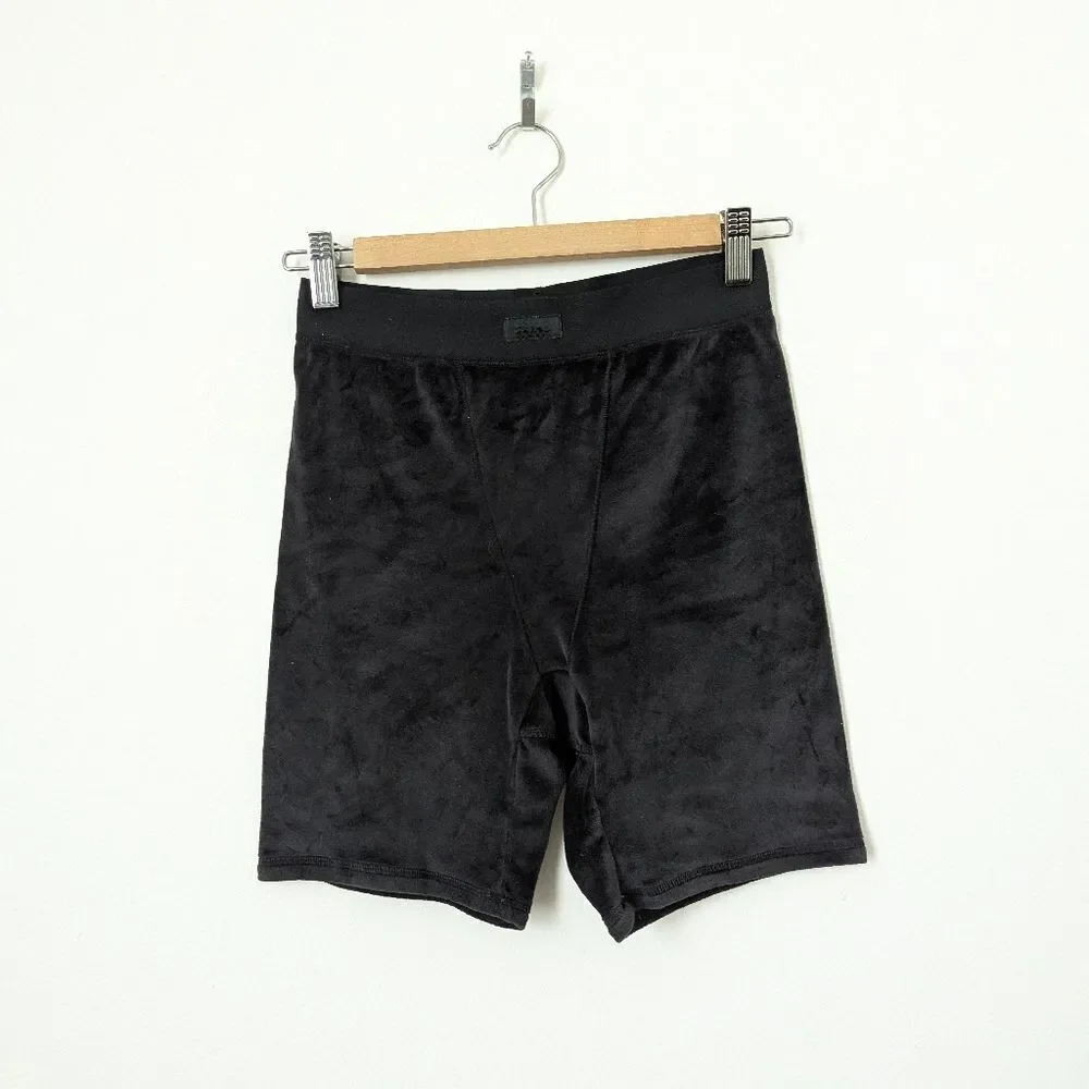 SKIMS black velour velvet French cut high waisted rise lounge biker shorts